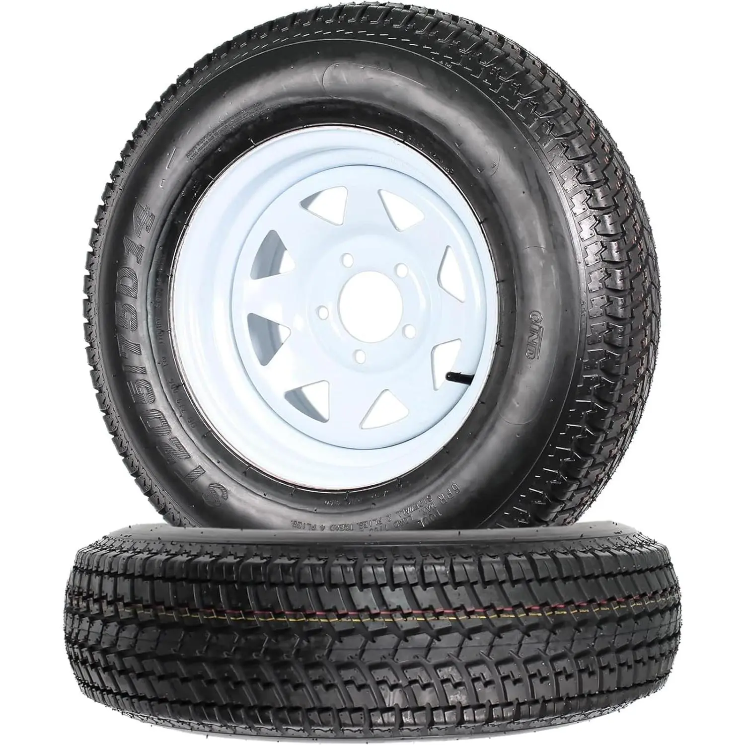 Heavy-Duty ST205/75D15 Trailer Tires & Rims- 5 Lug White Spoke Wheels - Load Range C for Utility, Cargo, Boat, Camper, Farm & Landscape Trailers
