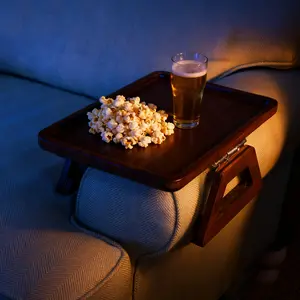 Bamboo Couch Arm Table, 1 Count Clip-on Sofa Arm Tray, Armchair Table for TV Dinners Remotes Drinks Snacks