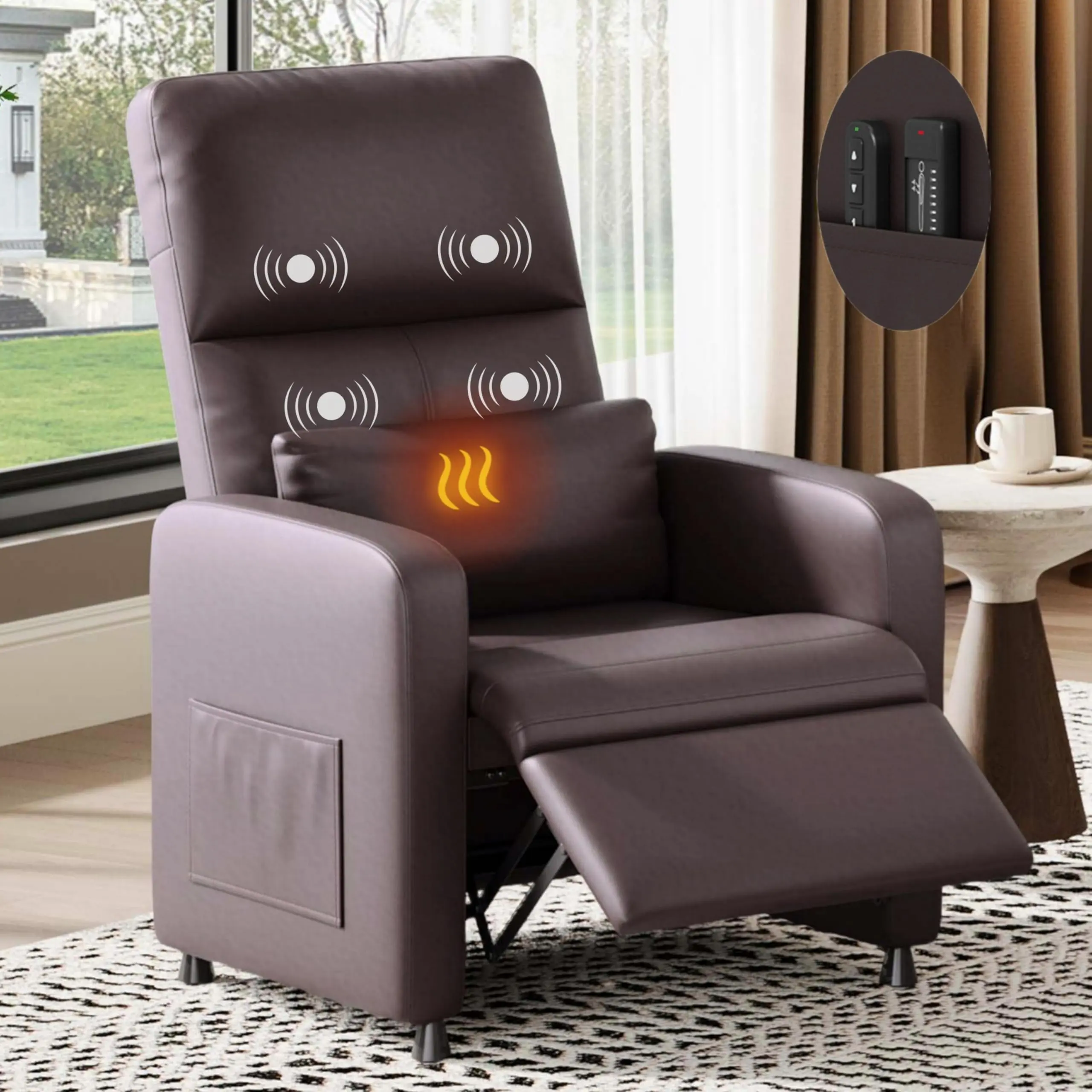 Garvee Recliner Chair, Electric Recliner Dual Memory Remote, PU Leather Living Room Chairs Tall Back, Heat Massage Reading Chair Recliners on Clearance, Single Sofa Recliner