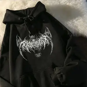 Women'sSweatshirtGothicTopBlackPunkStyleFashionCoolGirlUnisexHoodieSkullGraphicPrintedLongSleeveMenHooded Womenswear Casual