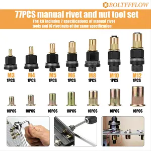77pcs Manual Rivet Tool Set, Includes 7 Sizes (m3-M2), Comes with 10 Rivet Nuts, Ideal for Automotive, Industrial, Home Decoration, Hand Tools, Tool Kit