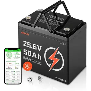 VEVOR 24V 50Ah LiFePO4 Lithium Battery, Bluetooth, Deep Cycle Lithium Rechargeable Battery, Built-in 30A BMS, Low Temp Protection, 4000+ Cycles, Max.1280Wh, for RV, Camper, Trolling Motors, Marine