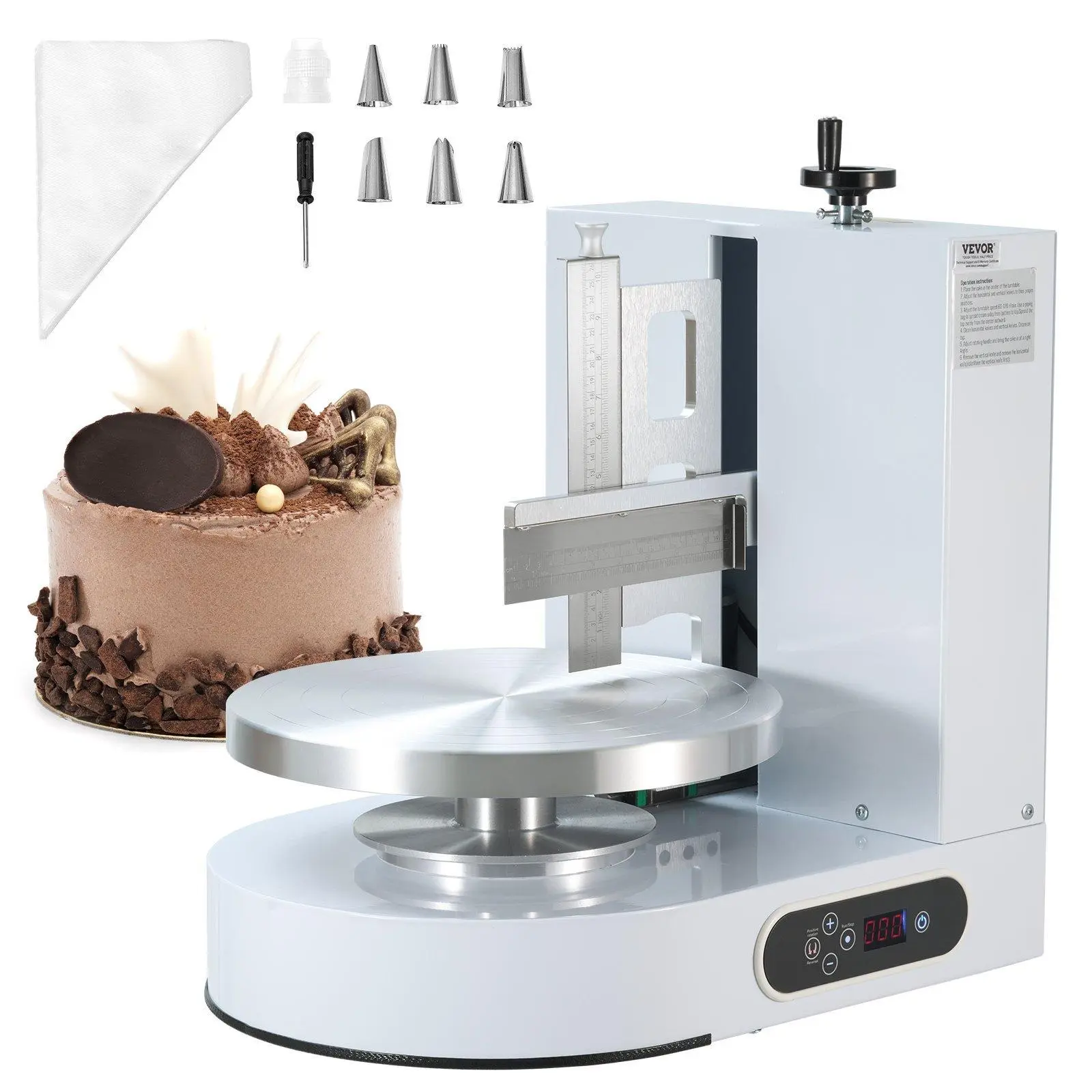 【Summerfinds】VEVOR Cake Decorating Machine,  Cake Cream Spreading Coating Smearing Machine, Low Noise Cake Frosting Machine, Turntable with Adjustable Scraper, for 4" to 12" Cake, 25-320RPM Rotating Speed, White