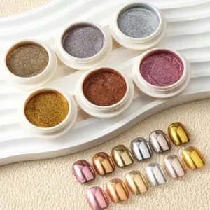 Chrome Silver Nail Powder Pigment, 6 Counts/set Mirror Metallic Rubbing Nail Art Glitter Dust Decorations, Professional Nail Art Kit for Women