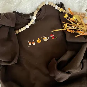 Minimalist Fall Embroidered Sweatshirt, Autumn Leaves Crewneck Sweatshirt,, Cozy Thanksgiving Pullover Gift for Her & BFF