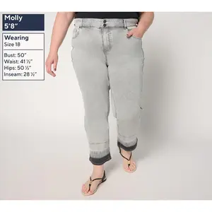 Susan Graver Petite Stretch Denim Full Leg Dip Dye Ankle Jean - Grey
