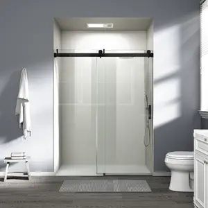 BUILDEPOT Frameless Soft-Close Single Sliding Shower Door - 56"-60" W x 76" H, 1/4" (6mm) Tempered Glass with Safety Film, Express Delivery, D01-60 Sliding Doors, Soft Close Door