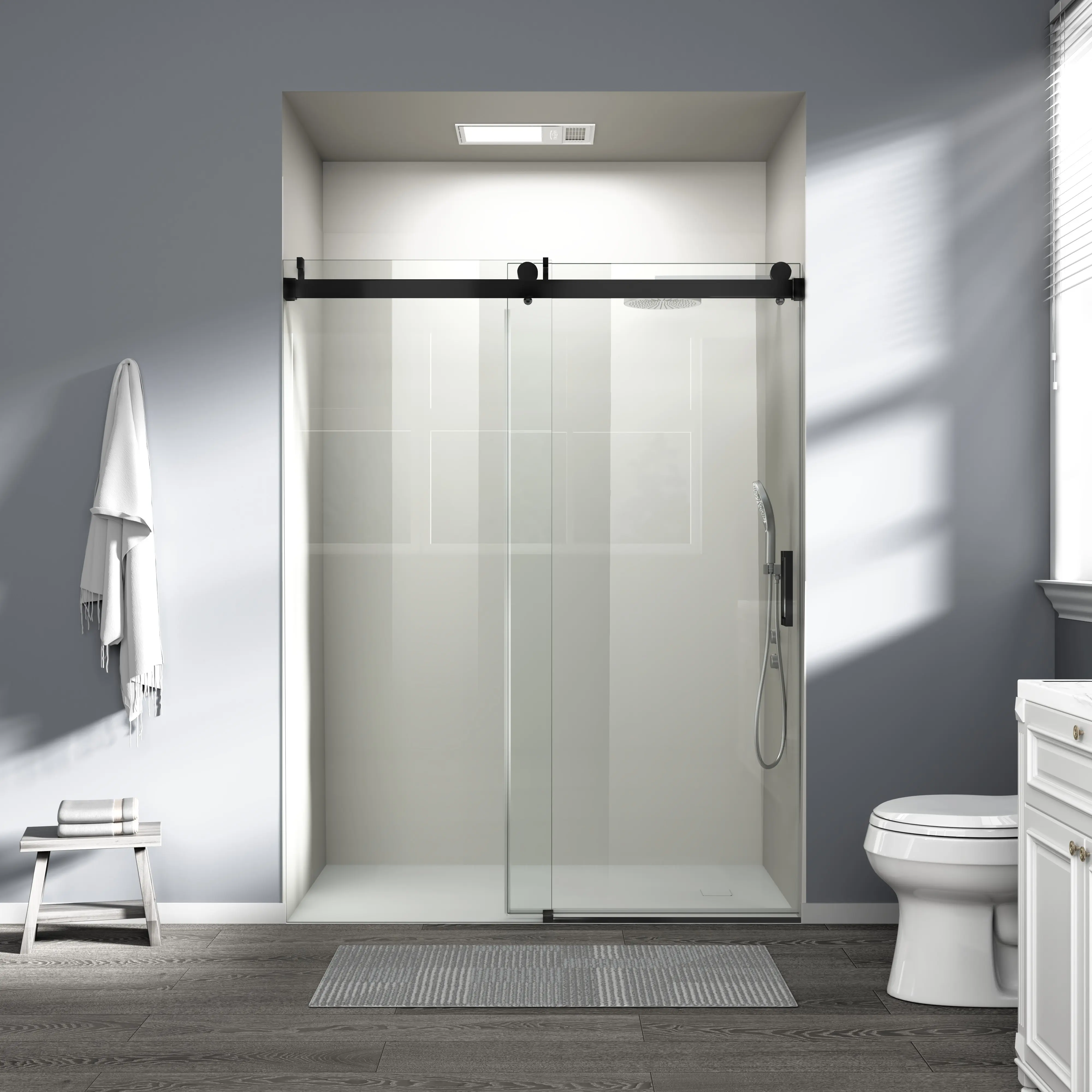 BUILDEPOT Frameless Soft-Close Single Sliding Shower Door - 56"-60" W x 76" H, 1/4" (6mm) Tempered Glass with Safety Film, Express Delivery, D01-60 Sliding Doors, Soft Close Door