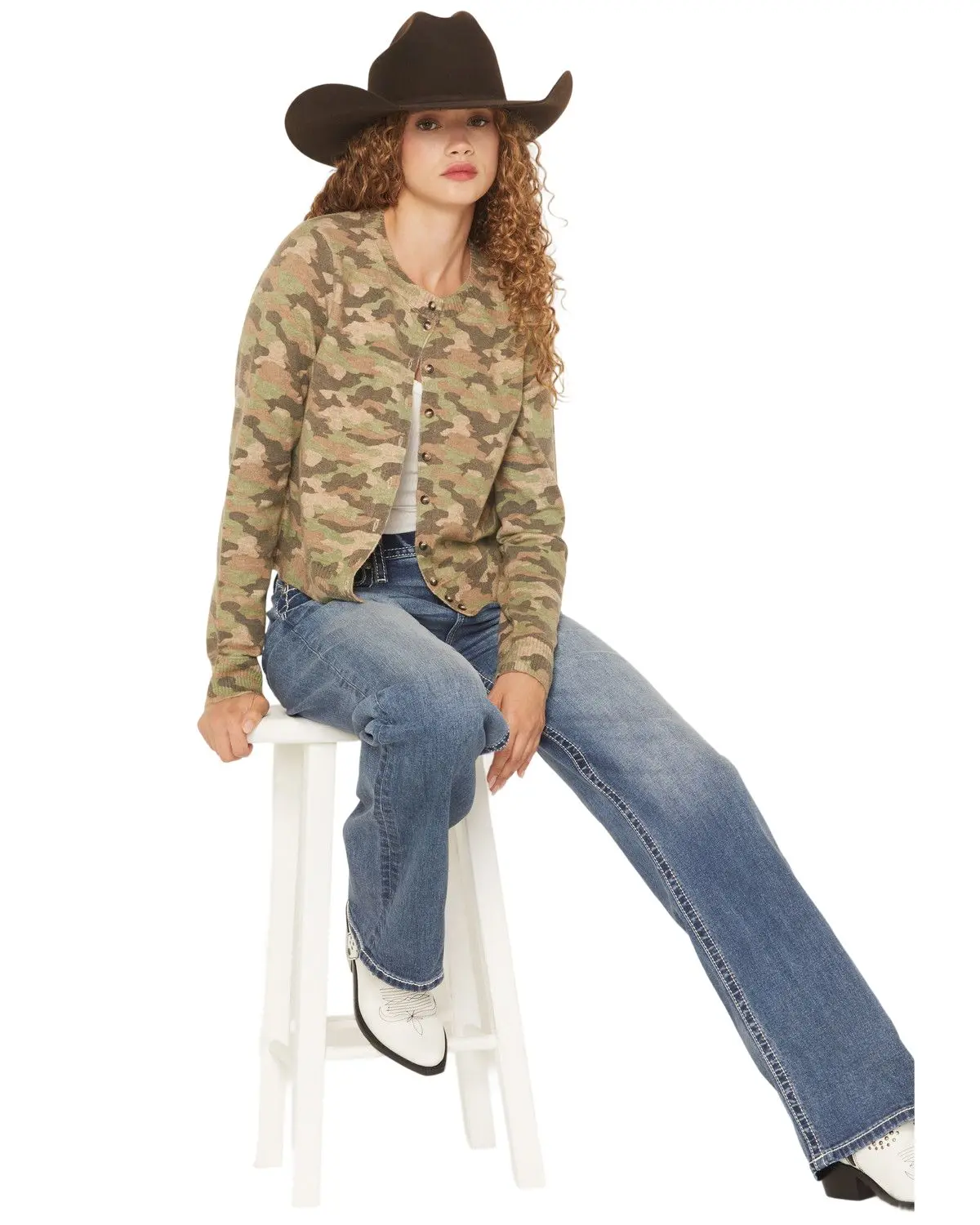 Miss Me Women's Women'S Camo Print Button-Down Sweater - Msw0502l