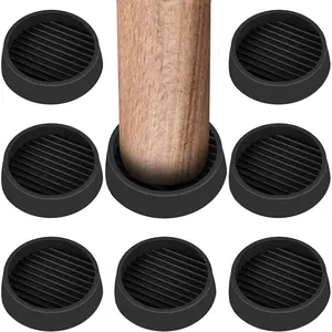 [Rubber Caster Cups] A set of 8 Round Rubber Furniture Caster Cups 2 inch Anti-Sliding Furniture Pads Bed Stopper Floor Protectors with Grip - Protect Any Flooring (Black )