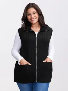 BloomChic Women's Color Block Knitting Vest - Polo Collar, Sleeveless Zipper Design, 100% Acrylic Fabric, Loose Fit Flat Top, Medium Stretch Basic Leisure Womenswear, Color Block Vest