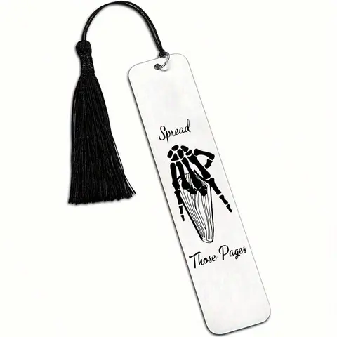 Stainless Steel Bookmark with Tassel, 1/4 Counts Skull Hand Pattern Funny Bookmark, Reading Enthusiast Gift for Friend, Office Stationery & Supplies, Book Accessories, Bookmark Tassels