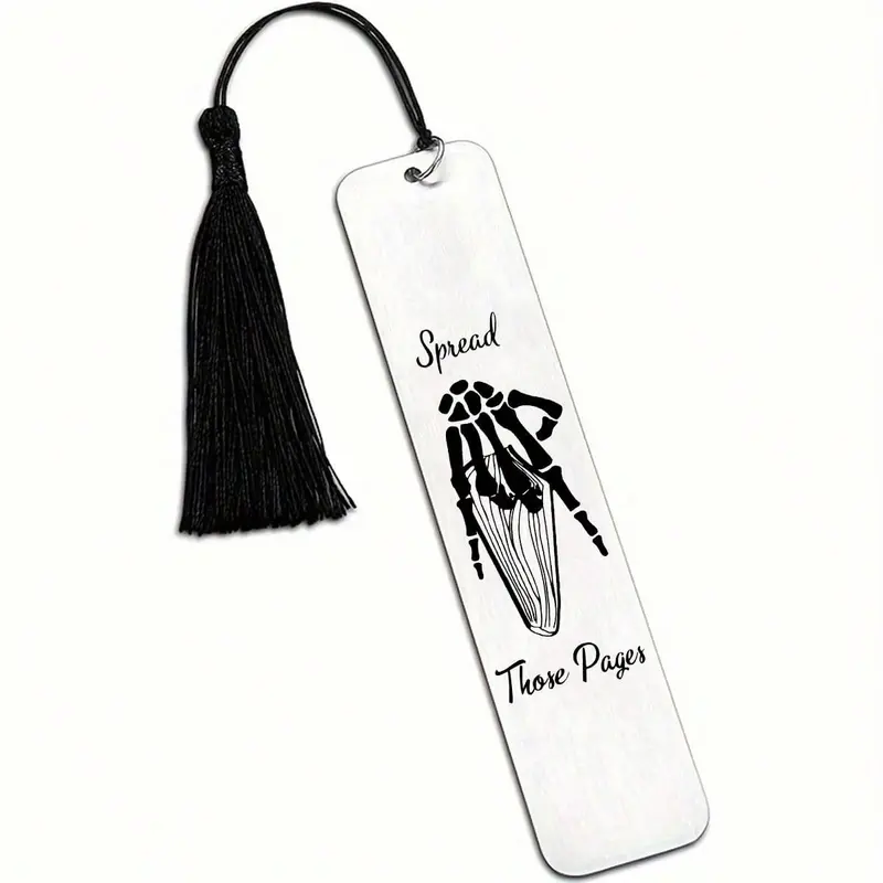 Stainless Steel Bookmark with Tassel, 1/4 Counts Skull Hand Pattern Funny Bookmark, Reading Enthusiast Gift for Friend, Office Stationery & Supplies, Book Accessories, Bookmark Tassels