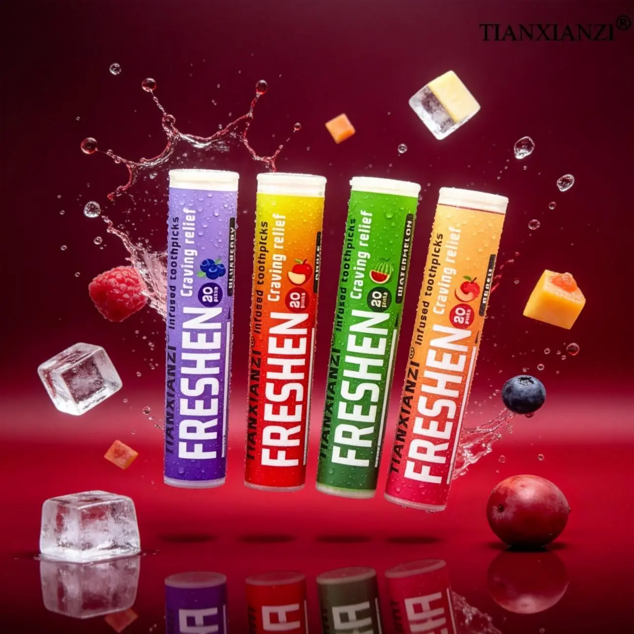 20-Count Colorful Fruit-Flavored Toothpicks (4 Flavors: Watermelon, Blueberry, Peach, Apple) | Individually Wrapped, Disposable & Portable | For Daily Use & Bad Habit Quitting | Variety