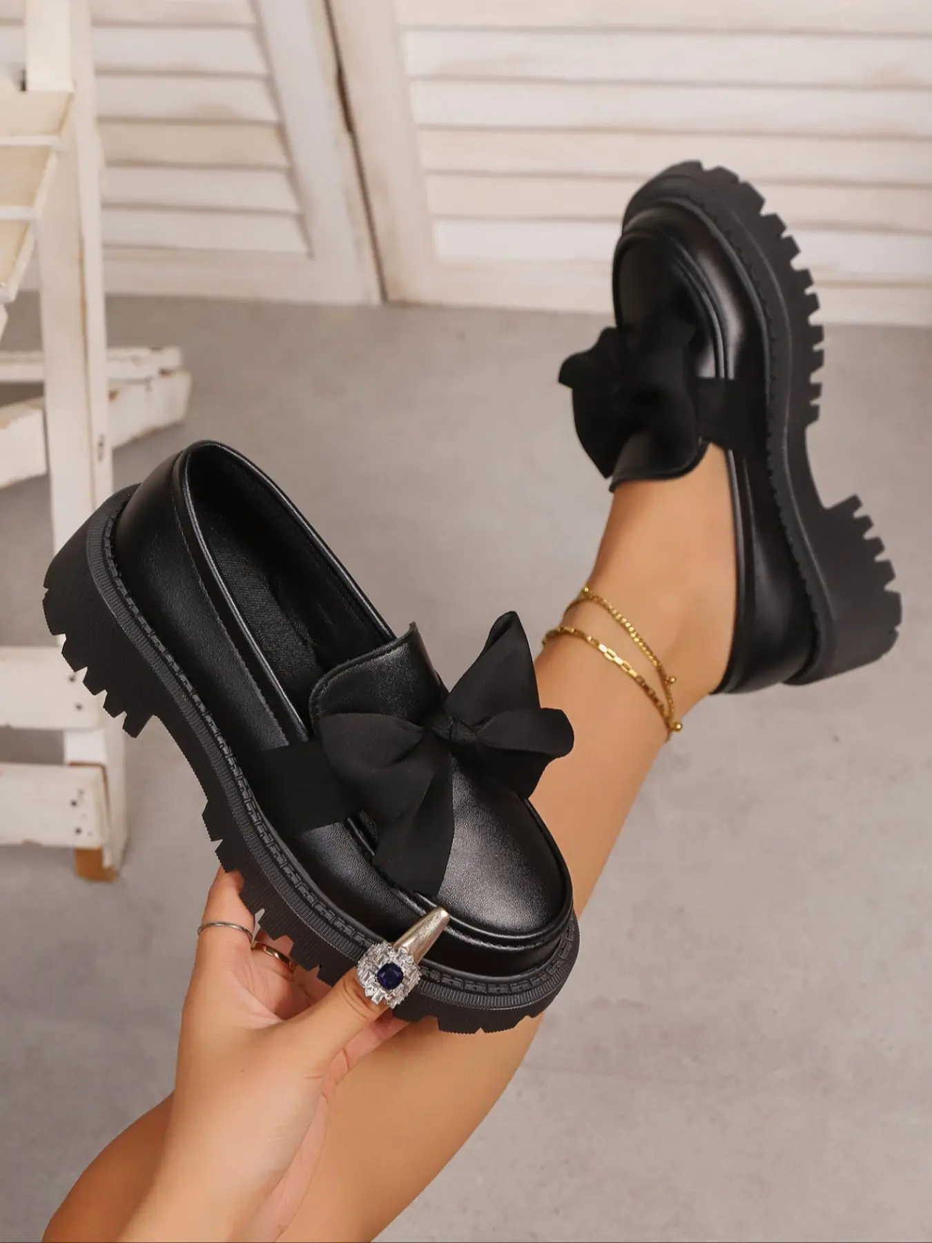 Women's Slip-On Casual Shoes, Comfortable Low-Top Design, Versatile Bow Decoration, Perfect for Daily Wear, Stylish Women's Black Footwear, Pu Leather Bowknot Loafers, Bow Decorated Shoes, Casual Flats