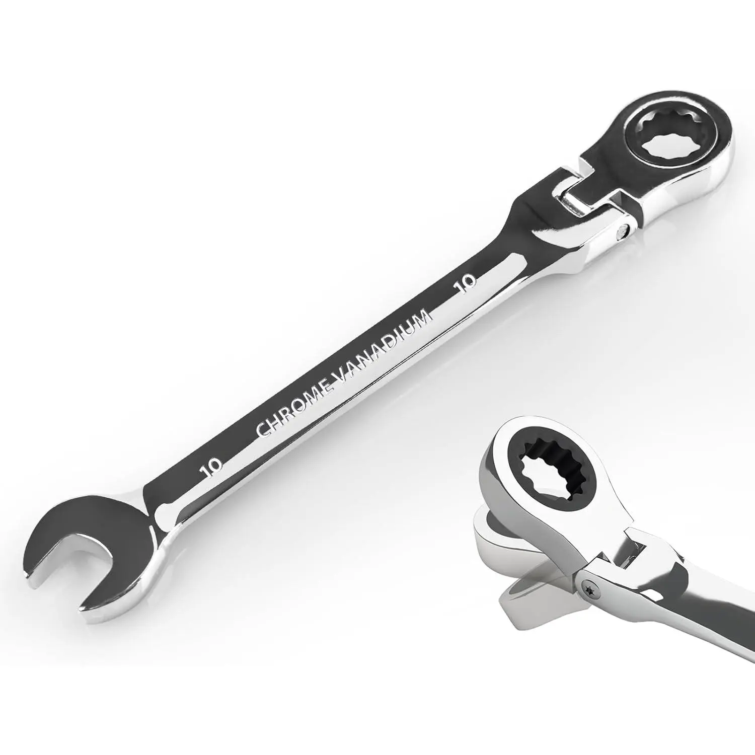 10mm Ratchet Wrench Flex , Ratcheting Combination Wrench Metric, Industrial Grade Gear Spanner with 12 Point Box End, 72- Ratchet, Chrome Vanadium Steel