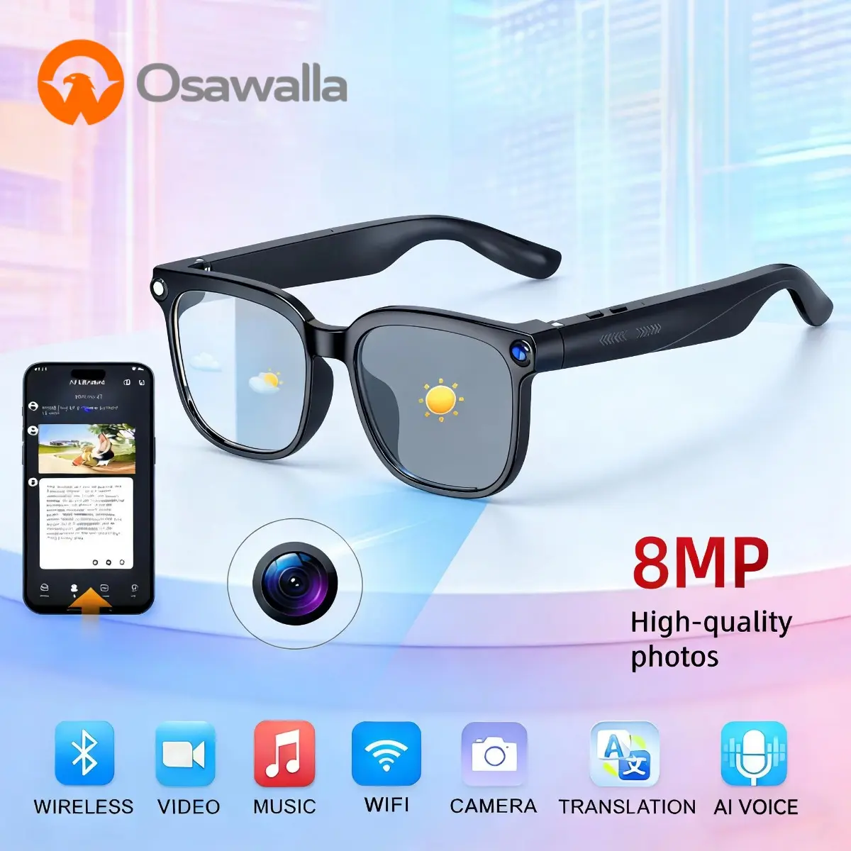 2026 New Smart AI Camera Glasses with8MP Camera Glasses,1080P Anti-Shake Video Recording,Button Touch Adjustment for Travel Outdoor Adventures Hands-Free Photography 139 Languages Real-Time Translation Bluetooth Wireless Wearable Video Recording