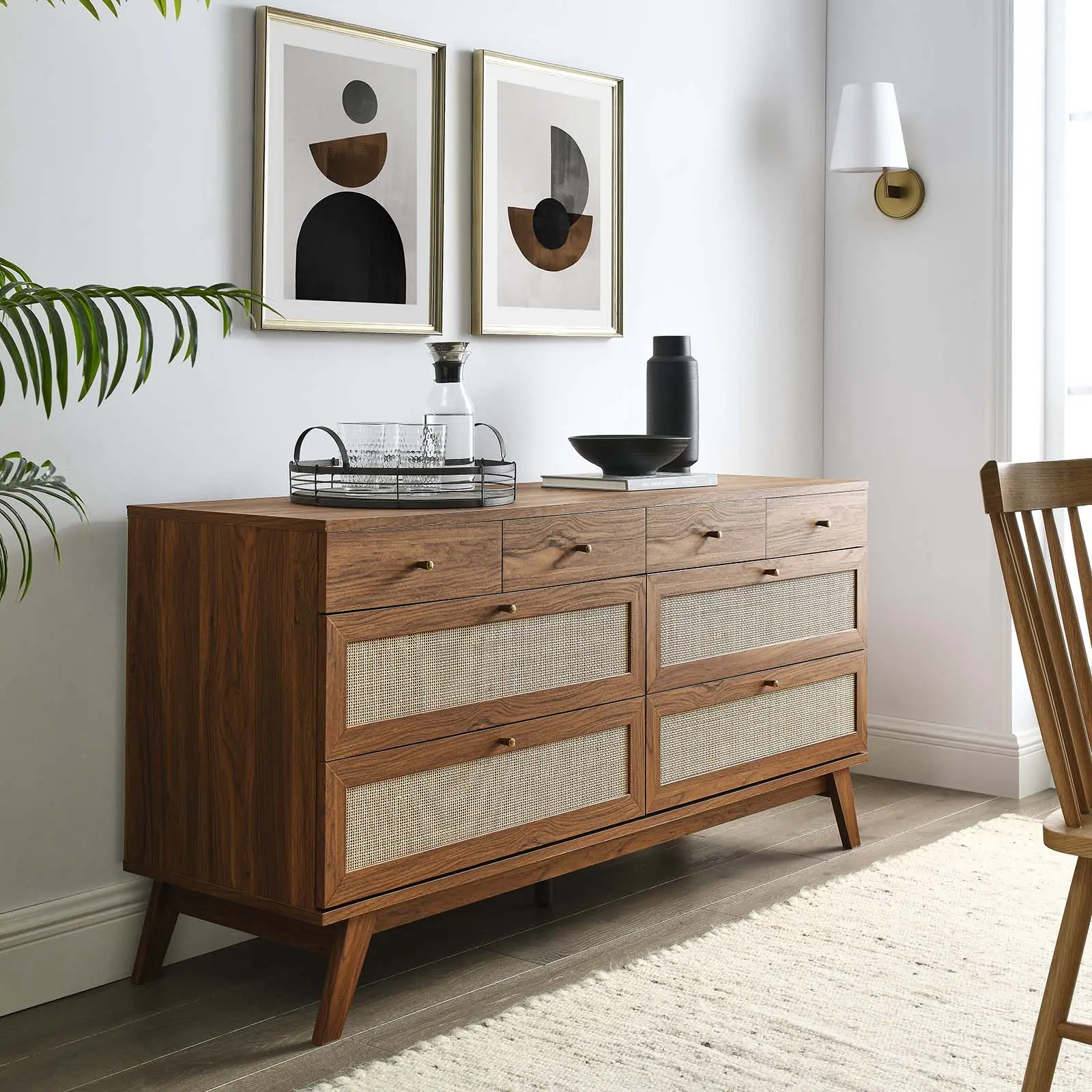 Modway Soma 8-Drawer Walnut Finish Wood Dresser - High-Capacity Indoor Storage Cabinet, Unique Modern Bedroom Furniture, Assembly Required