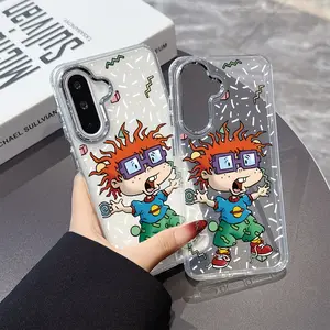 Cartoon Character Naughty Boy Phone Case for Samsung for galaxy A26 A36 A55 A35 A06 A16 A05 A14 A24 A34 A54 A15 A05S A25 A23 A33 A53 A73 A13 4G 5G Metal Silver Lens Frame Transparent Soft Back Cover