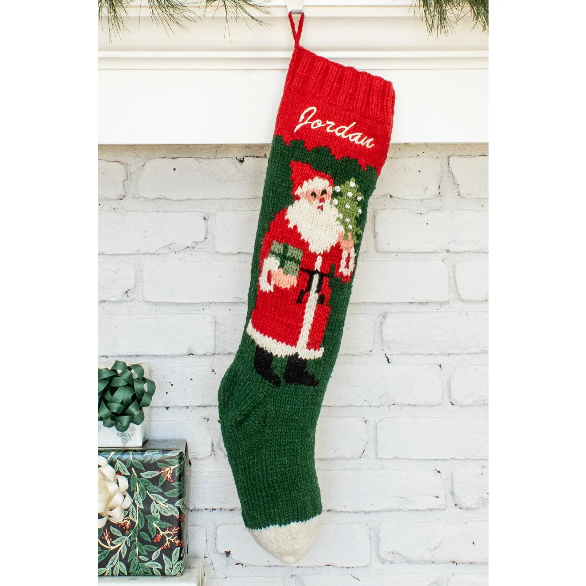 Saint Nicholas Hand Knit Wool Christmas Stocking