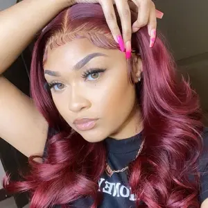 Bling Hair 99j Burgundy Glueless 9x6 7x5 Lace Closure Wigs Human Hair 180% Density Easy Wear Wigs Human Hair Pre Plucked Pre Cut 9x6 Hd Red Body Wave Brazilian Human Hair Pre Everything Burgundy Glueless Wig for Women