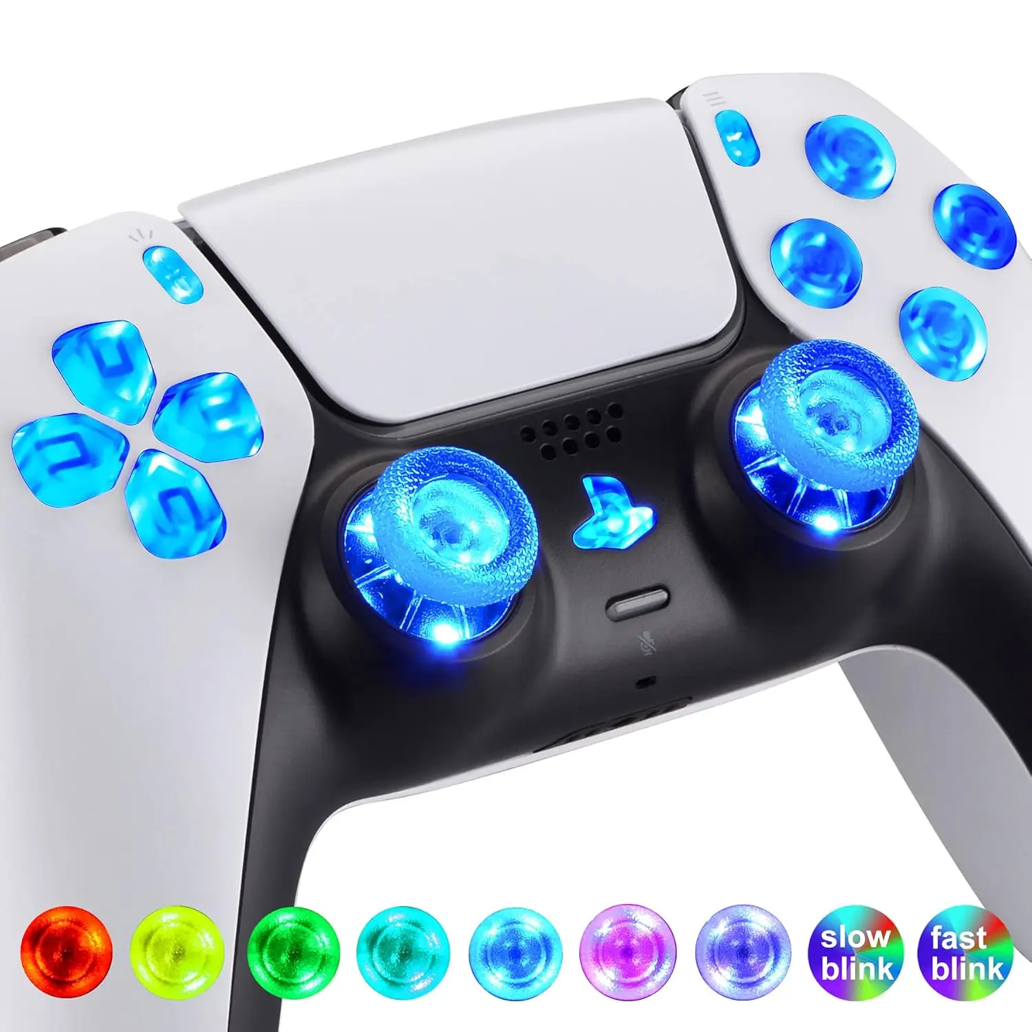 eXtremeRate Multi-Colors Luminated D-pad Thumbstick Share Option Home Face Buttons for PS5 Controller BDM-010 & BDM-020 Models,  9 Modes DTF V3 LED Kit for PS5 Controller - Without Controller