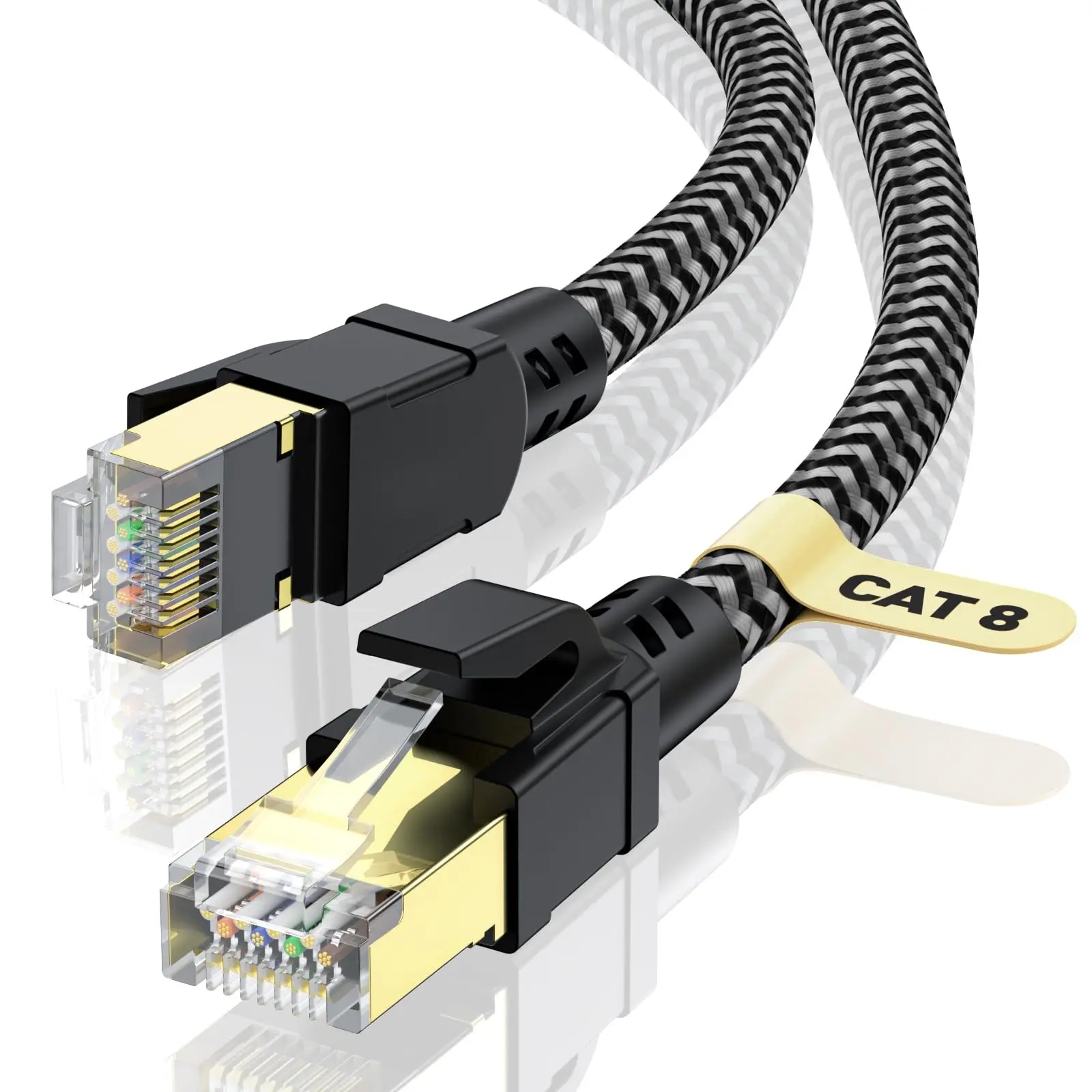 3FT Ethernet Cable – High-Speed 40Gbps 2000MHz Braided LAN Cord, Gold Plated RJ45, Shielded Heavy Duty for Indoor Use