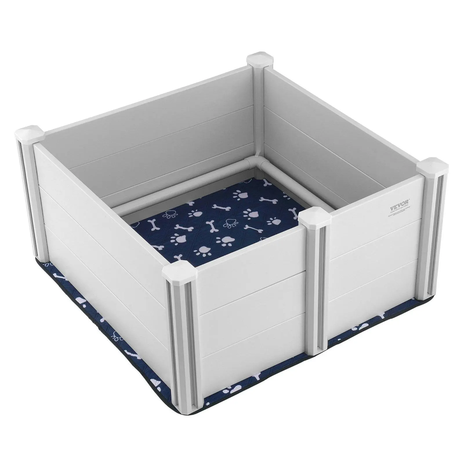 VEVOR PVC Dog Whelping Box, 38.6x38.6x18.1 inches with Secure Snap Connections, Convex Cutting Rails & Pee Pad, Complete Care and Feeding Kit for Dogs Puppies