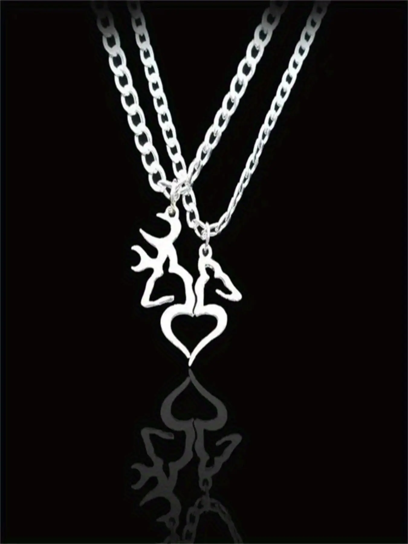 Unisex Street Style Heart Design Pendant Necklaces, 2pcs/set Trendy Couple Pendant Necklaces, Chic Vintage Jewelry As Gift for Boyfriend & Girlfriend, Valentine's Day, Love Heart Necklace, Couples Necklace, Fashion Matching Necklace
