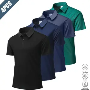 Men’s basic turn-down collar polo shirt, set of 4; versatile business-casual style. Breathable, skin-friendly, quick-drying fabric that is soft and comfortable. Classic turn-down collar design—timeless and stylish. Two-button placket for a clean, streamli