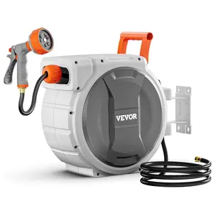 VEVOR Retractable Garden Hose Reel, TikTokShopBlackFriday, 1/2 Inch x 145 ft Wall Mounted Hose Reel, Heavy Duty Garden Hose Reel with 9 Patterns Nozzle, Any Length Lock, Upgraded Slow Return System and 180°Swivel Bracket