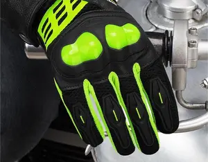 Motorcycle Gloves with Touch Screen PVC Protective Hard Shell Four Seasons Universal Outdoor Off-Road Riding Gloves Green Accents