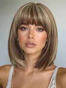 Trendy Short Bob Wig with Bangs, Glueless Bob Wig, Versatile Hair Style for All Occasions, Easy Maintenance Youthful Look, Suitable for Any Face Shape