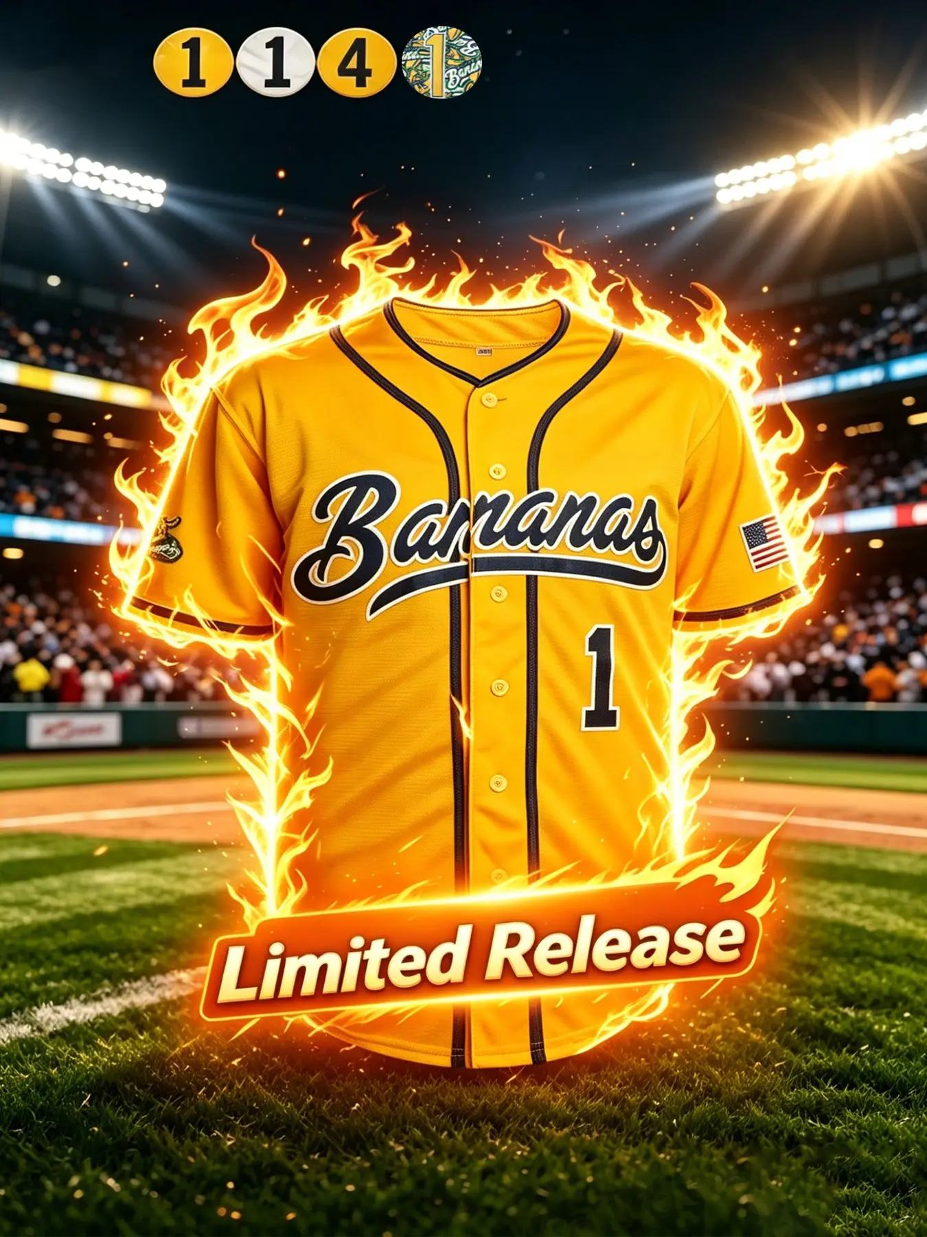 Men's Loose-Fitting Baseball Jersey, Number 4 Banana Embroidery, Casual Sportswear for All Seasons, Quick-Dry Outdoor Activewear, Lightweight Sporty Top