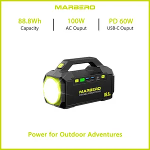 MARBERO 24,000mAh Power Bank with AC 100W Outlet (150W Surge) 88.8Wh Portable Power Station 4 Output Ports PD 60W USB-C Built-in High-lumens Flashlight for Hiking Camping Essentials Power Outage
