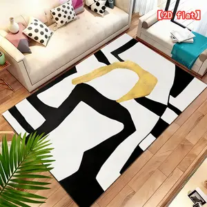 2D flat large bestseller velvet carpet abstract painting style, geometric pattern rug, black and white tones, gold accents, modern creative home decor for living room, foyer, bedroom and game room, exquisite decorative carpet, Abstract Rugs