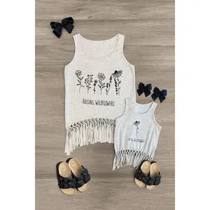 Mom & Me - "Wildflower" Gray Fringe Top