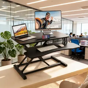 Standing Desk Converter, 32" Wide Height Adjustable Sit Stand Up Desk Riser with Keyboard Tray, Desktop Workstation Riser for Home Office Computer Laptop, Particle Board, White