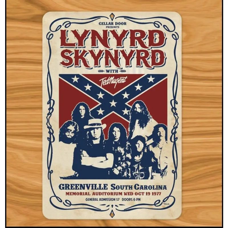 Lynyrd Skynyrd Greenville South Carolina Concert Signed 8x12in Aluminium Wall Decor Plaque - Artistic Home Accessory, Room Decorations, Dorm Decor for Guys, Collectibles, Wall Mount Hanging Signage