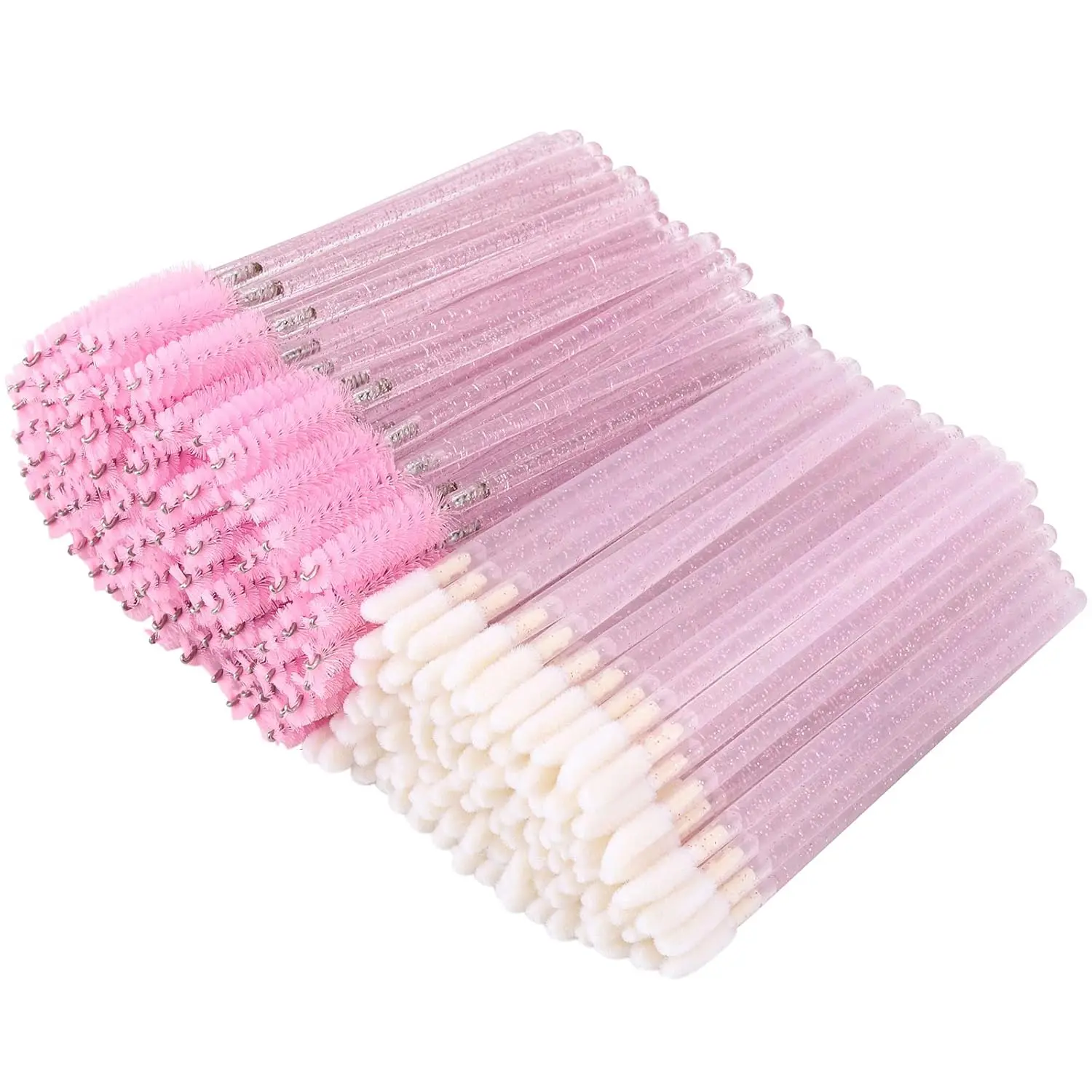 200 Disposable Mascara Wand and Lipstick Applicator Wands Crystal Lip Gloss Brush Lash Spoolies for Eyelash Extensions (Pink)