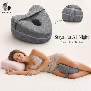 【Father’s Day Gift】GEECO Orthopedic Soft Memory Foam Knee Positioner Cushion for Side Sleepers, Strap-In Design with Cooling Washable Cover, Heart-Shaped Pregnancy Pillow for Hip & Back Alignment, Grey,summerwins