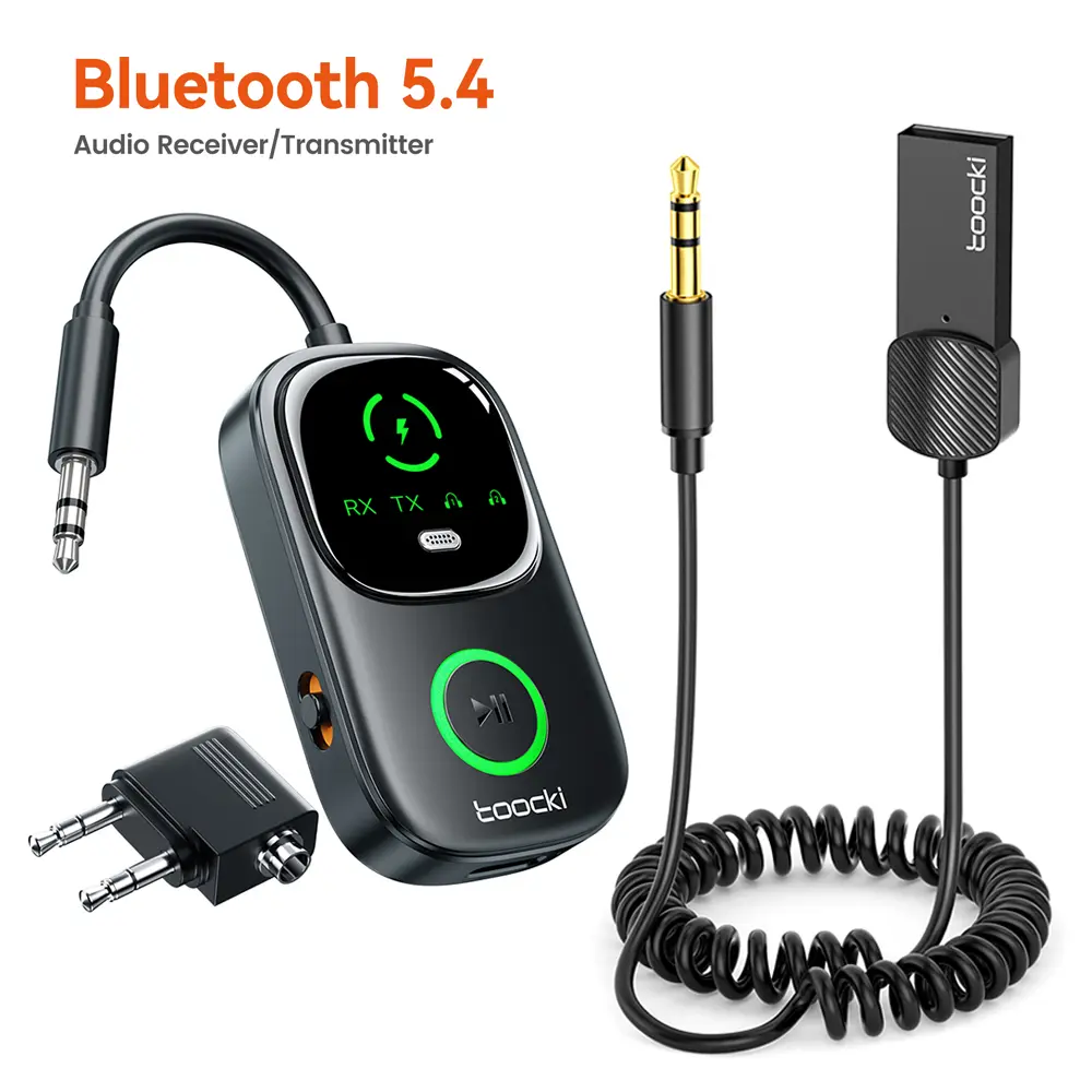 Toocki Bluetooth 5.4 Receiver-Transmitter (BT-01/BT-05), Black 1pc Audio TX/RX with Built-in Mic Call, Car Adapter, Mobile Phones Accessory, Manufacturer Warranty, Bluetooth Car Adapter