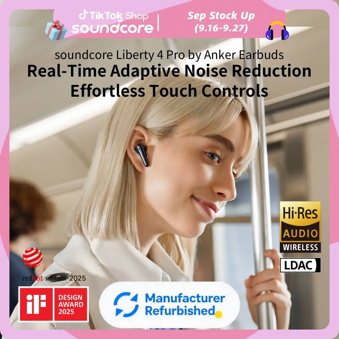 [Refurbished]soundcore Liberty 4 Pro by Anker, Noise Cancelling Wireless Earbuds, 7-Sensor and Real-Time Adaptive Noise Cancelling, 2× Faster Charging, Studio-Level Hi-Fi Music, Clear Calls with 6 Mics and AI #tiktokshopsummersale