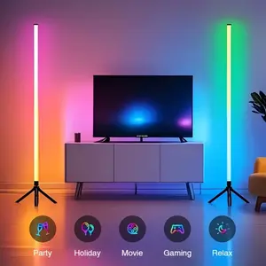Smart RGB Corner Floor Lamp with Music Sync, USB Charging Port, LED Panel, Modern Living Room Decor, Ideal Christmas Halloween Gift, Modern Mood Lighting