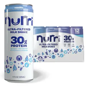 Nurri 30g Vanilla, Strawberry & Chocolate Low Sugar Ultra-Filtered Milkshake 11 fl. oz., 12 pk. High Protein Shake Beverage Flavor Low, Meal Replacement