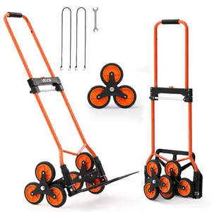 fathersdaygift  VEVOR Stair Climbing Cart, 120 lbs Stair-Climbing Capacity, Portable Folding Trolley Cart with Telescoping Handle, 6 Wheels and 2 Bungee Cords, Stair Climber Dolly for Home, Groceries, Warehouse