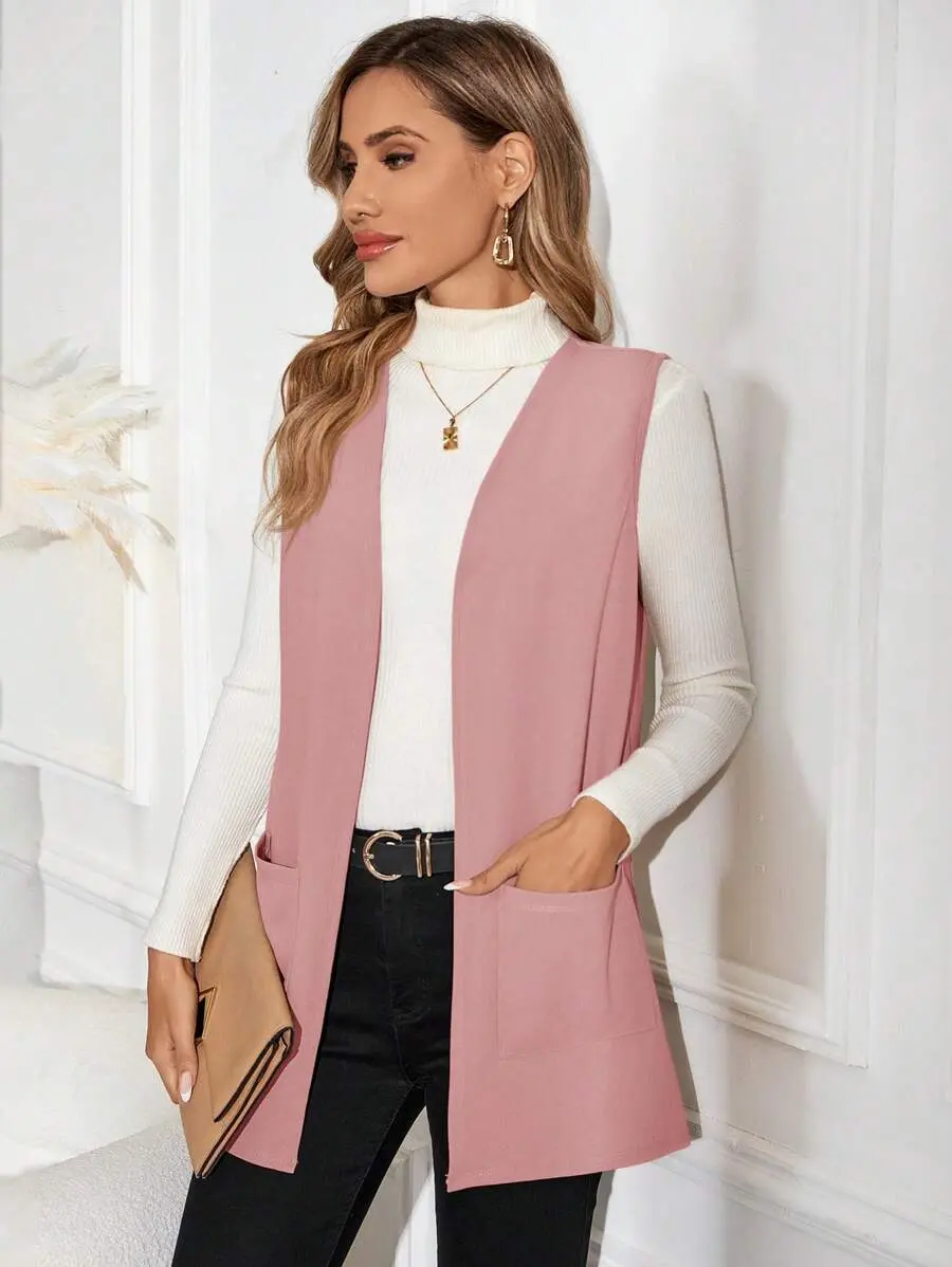 Women's Solid Color Sleeveless Regular Fit Casual Jacket For Daily Wear