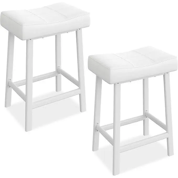GARVEE Counter Height Bar Stools Set of 2, 24 Inch Barstools for Kitchen Island Counter, Bonded Leather Kitchen Stools with 2.4" Thick Saddle Seats for Dining Room