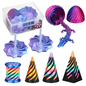 7-Piece Set 3D Stress Relief Toys, Spiral Cone & Impossible Pyramid Puzzle, Mini Vortex Line Illusion Desk Decor Gift, Anxiety Relief Products
