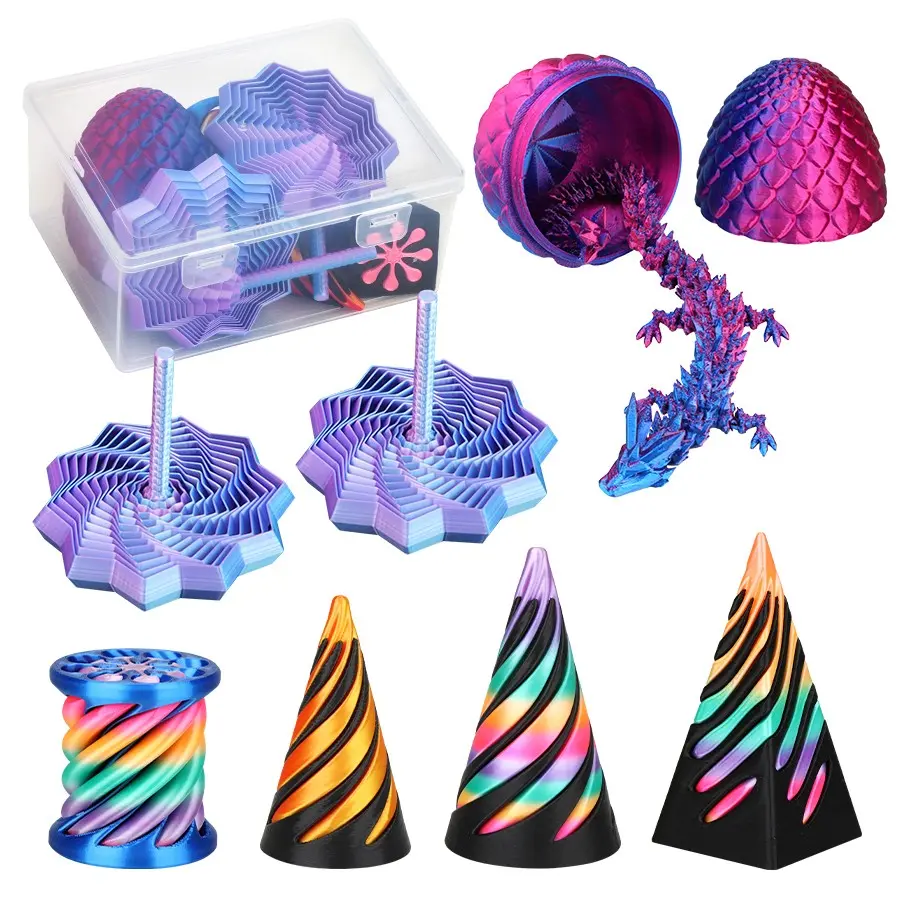7-Piece Set 3D Stress Relief Toys, Calming Fidget Set, Stress Relief Fidget, Spiral Cone & Impossible Pyramid Puzzle, Mini Vortex Line Illusion Desk Decor Gift, Anxiety Relief Products, Stress Relief Tools
